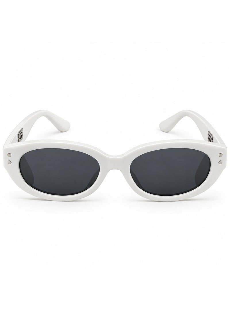 Oval Sunglasses with Glossy White Full-Rim Frame and Dark Smoke Lenses sg 037 - Image 2