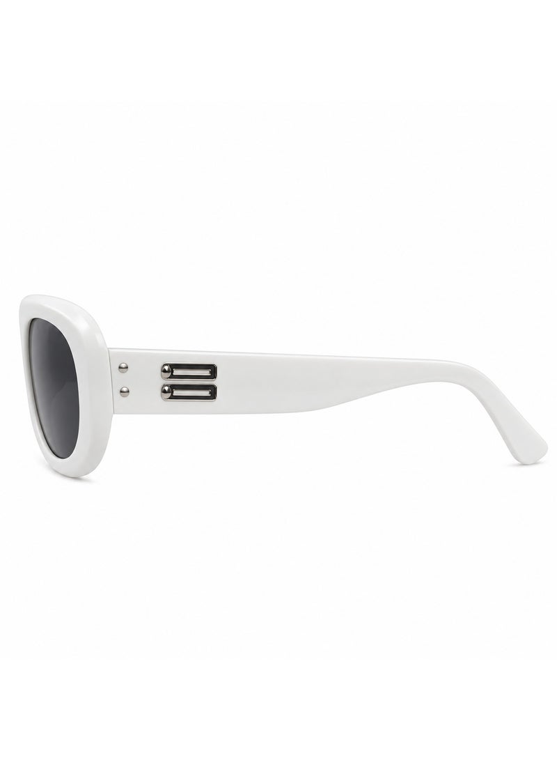 Oval Sunglasses with Glossy White Full-Rim Frame and Dark Smoke Lenses sg 037 - Image 3