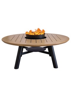 NABCO Light Round Wood-Burning Fire Pit Table for Patio – 135x135x52 cm, Multi-Use Fire Pit Dining Table, Compact and Durable for Backyard, Deck, or Garden, Natural Teak/Black  - Image 1