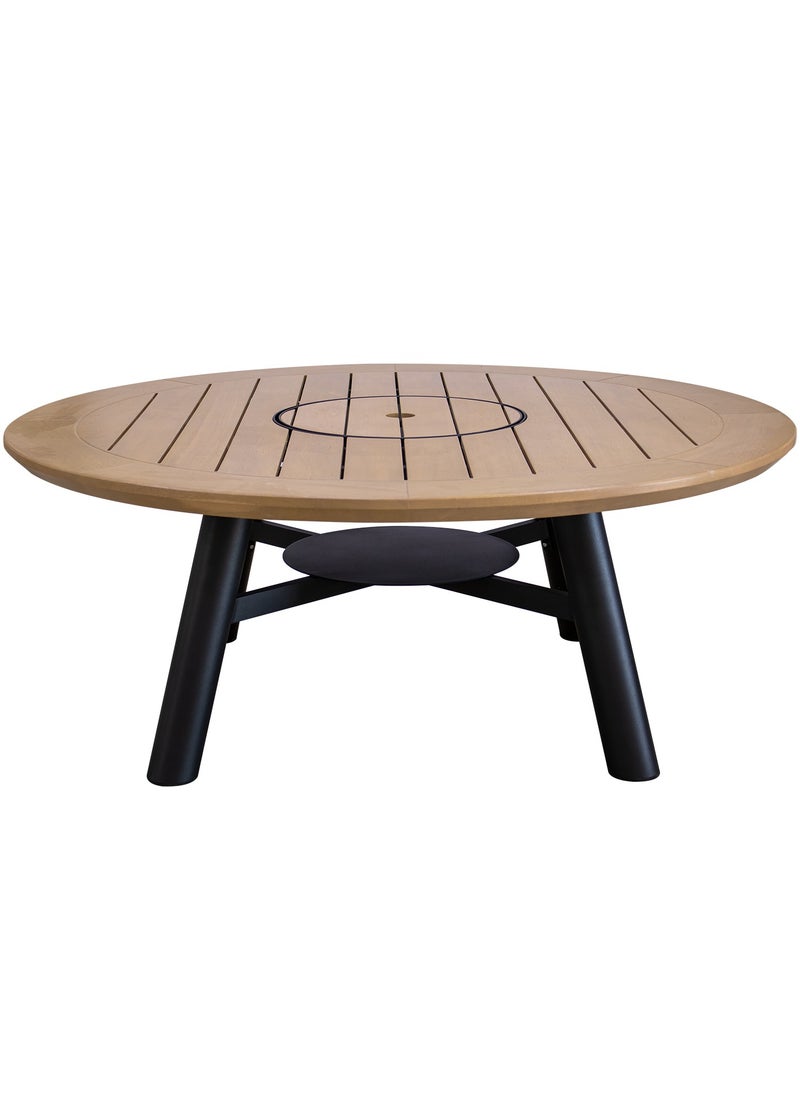 NABCO - Light Round Wood-Burning Fire Pit Table for Patio – 135x135x52 cm, Multi-Use Fire Pit Dining Table, Compact and Durable for Backyard, Deck, or Garden, Natural Teak/Black - Image 1
