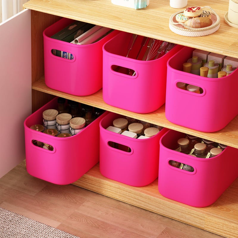 ORGIDOL 8 Pack Pink Storage Bins with Lids Stackable Storage Container for Organizing, Storage Boxes with Handle for Shelves, Cute Storage Bin for Craft, Snacks, 9.85x6.9x5.7 inch - Image 3