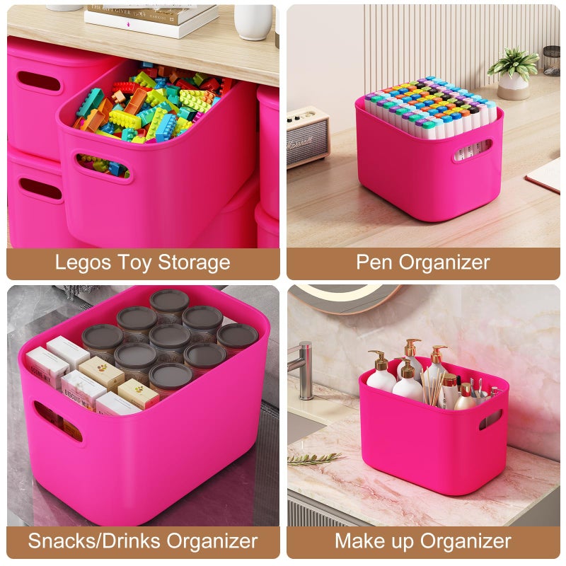 ORGIDOL 8 Pack Pink Storage Bins with Lids Stackable Storage Container for Organizing, Storage Boxes with Handle for Shelves, Cute Storage Bin for Craft, Snacks, 9.85x6.9x5.7 inch - Image 5