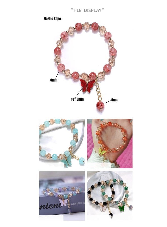 MIFYNN 8mm Crystal Butterfly Bracelet for Women Crystal Beads Bracelet Color Butterfly Crystal Bracelet Simple Small Fresh Female Bracelet Holiday Gift for Women (White Butterfly Bracelet) - Image 3