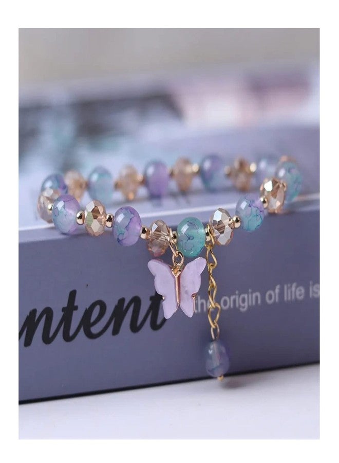 MIFYNN 8mm Crystal Butterfly Bracelet for Women Crystal Beads Bracelet Color Butterfly Crystal Bracelet Simple Small Fresh Female Bracelet Holiday Gift for Women (White Butterfly Bracelet) - Image 5