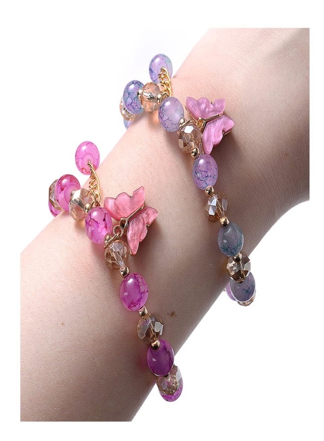 MIFYNN 8mm Crystal Butterfly Bracelet for Women Crystal Beads Bracelet Color Butterfly Crystal Bracelet Simple Small Fresh Female Bracelet Holiday Gift for Women (White Butterfly Bracelet) - Image 2