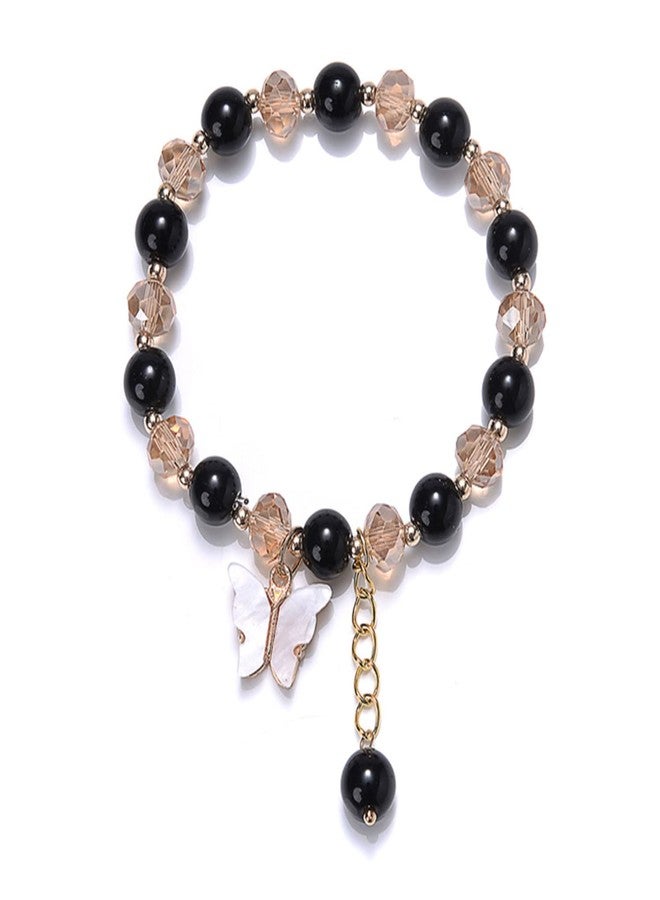 MIFYNN 8mm Crystal Butterfly Bracelet for Women Crystal Beads Bracelet Color Butterfly Crystal Bracelet Simple Small Fresh Female Bracelet Holiday Gift for Women (White Butterfly Bracelet) - Image 1