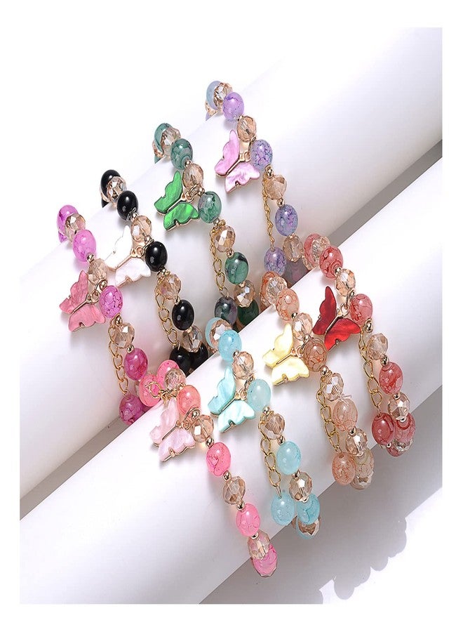 MIFYNN 8mm Crystal Butterfly Bracelet for Women Crystal Beads Bracelet Color Butterfly Crystal Bracelet Simple Small Fresh Female Bracelet Holiday Gift for Women (White Butterfly Bracelet) - Image 4