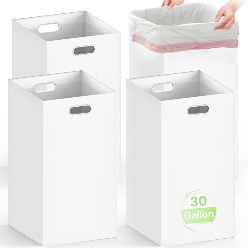 Magicheap 4 Pack Disposable Trash Cans for Parties, 30 Gallon Large Collapsible Garbage Cans with Handle, Thick Recycled Cardboard Recycling Bins for Party Events Camping (30" H x 14" W x 14" D), White - Image 1