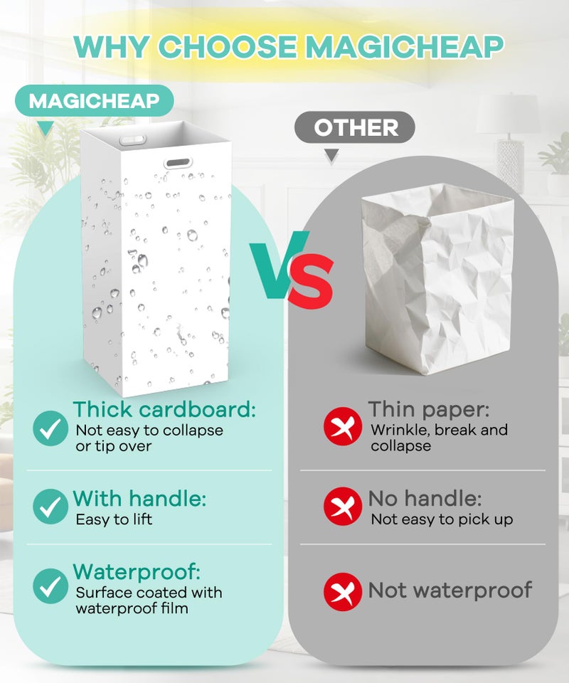 Magicheap 4 Pack Disposable Trash Cans for Parties, 30 Gallon Large Collapsible Garbage Cans with Handle, Thick Recycled Cardboard Recycling Bins for Party Events Camping (30" H x 14" W x 14" D), White - Image 2