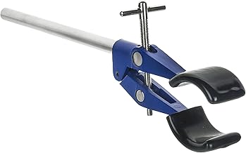 EISCO EISCO 2 Prong, Vinyl Coated, Burette, Flask, Beaker Clamp on Stainless Steel Rod - 4.25" Max Clamp Opening, 5.5" Rod -  - Image 1