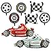 YiYou Race Car Balloons 43 Inch Race Car Birthday Party Decorations Wheel Tire Foil Balloons Two Fast Birthday Decorations Black and White Checkered Balloons Cars Birthday Party Supplies Pack of 8 - Image 3