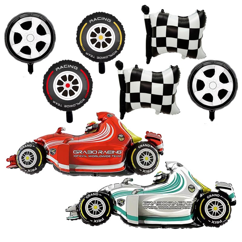 YiYou Race Car Balloons 43 Inch Race Car Birthday Party Decorations Wheel Tire Foil Balloons Two Fast Birthday Decorations Black and White Checkered Balloons Cars Birthday Party Supplies Pack of 8 - Image 2