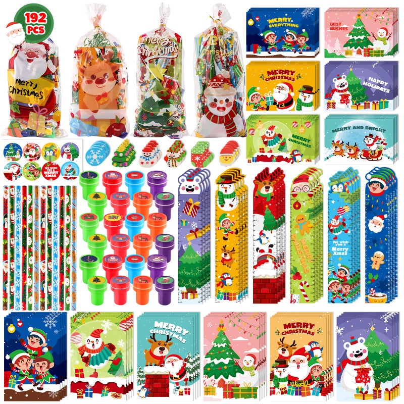 Shemira 192PCS Christmas Classroom Gifts for Students School Stationery Set Christmas Party Favors Assorted Goodie Bag Stocking Stuffers Xmas Gifts Toys Reward Prizes for Kids - Image 3