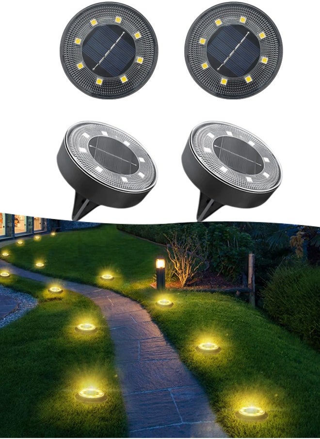 Generic Solar Ground Lights, IP68 Waterproof Solar Powered Disk Lights Outdoor Landscape Lights for Patio,Yard, Pathway, Walkway, Driveway,Lawn, Deck (Warm White,4 Packs)  - Image 1