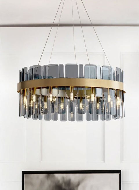 Round Gold Chandelier with Smoke Glass  Size 80 cm -12 G9 bulbs 1498
