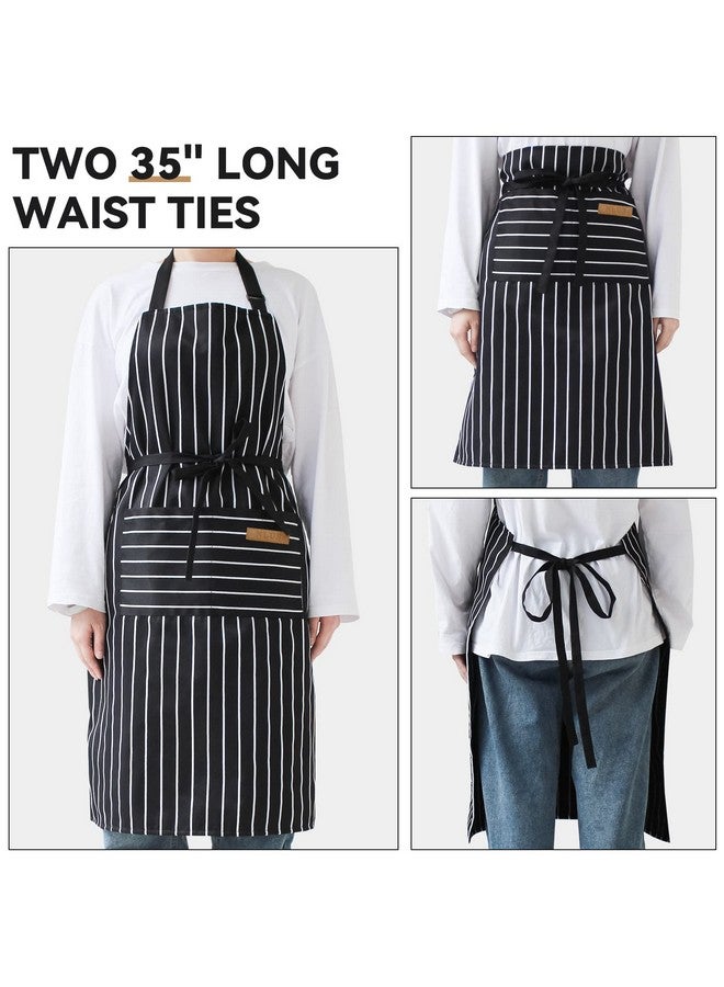 NLUS 2 Pack Kitchen Cooking Aprons, Adjustable Bib Soft Chef Apron With 2 Pockets For Men Women(Black/Brown Stripes) - Image 5