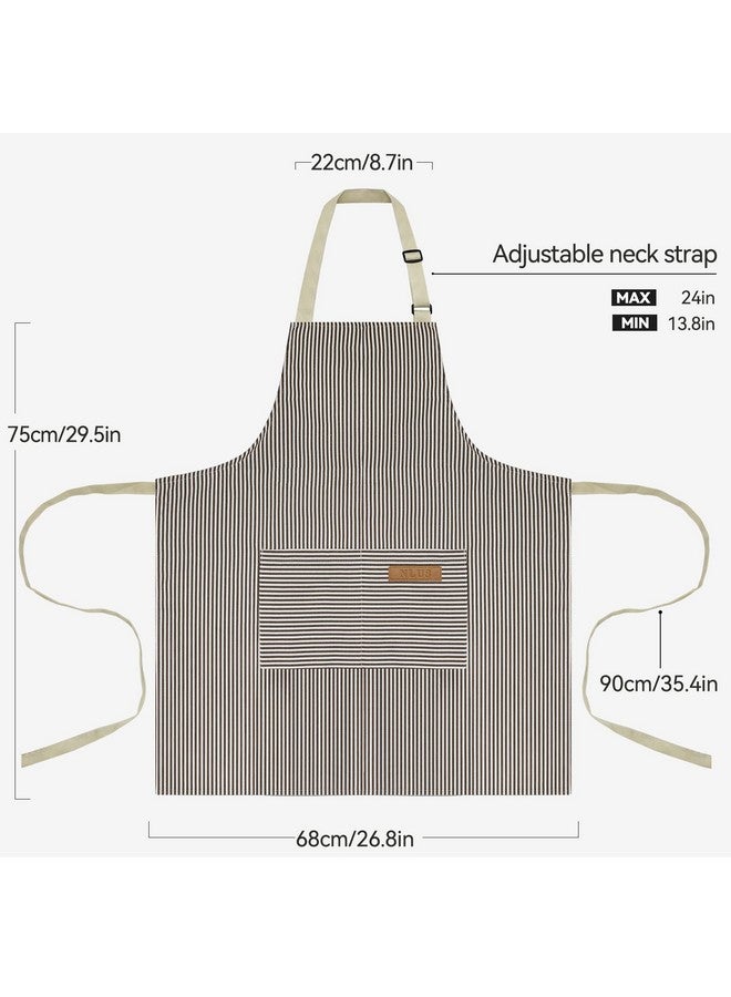 NLUS 2 Pack Kitchen Cooking Aprons, Adjustable Bib Soft Chef Apron With 2 Pockets For Men Women(Black/Brown Stripes) - Image 2