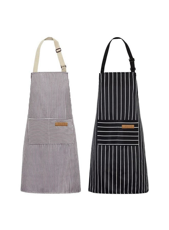 NLUS 2 Pack Kitchen Cooking Aprons, Adjustable Bib Soft Chef Apron With 2 Pockets For Men Women(Black/Brown Stripes) - Image 1