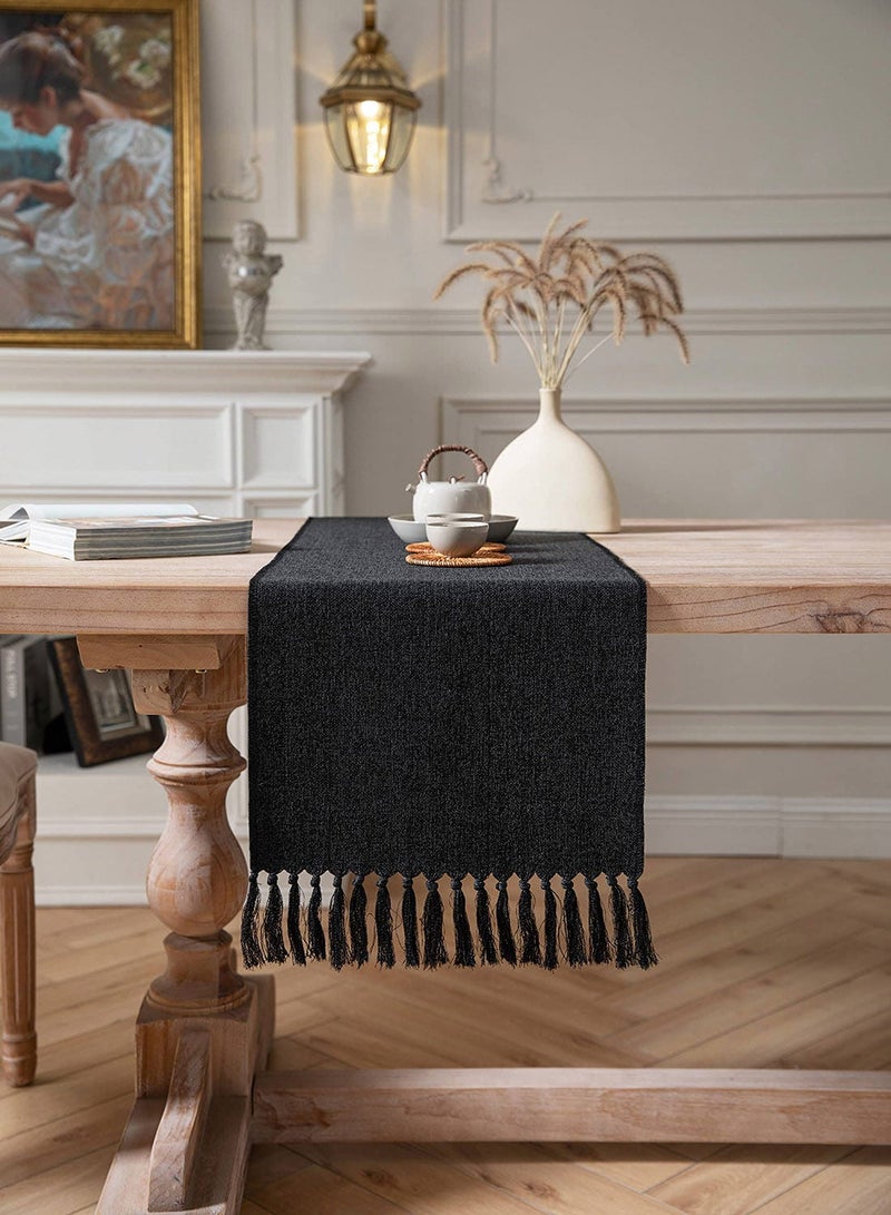 واي آند دي Black Table Runners, Burlap Linen Style Rustic Farmhouse Runner, 33x183cm Boho Washable Runners for Dining Room Decorations, Dresser, Bedroom Decor and Holiday Party Centerpiece - Image 3