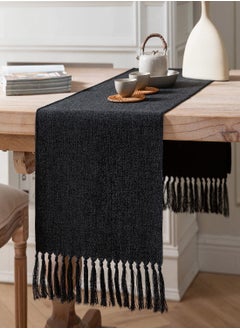 Y&D Black Table Runners, Burlap Linen Style Rustic Farmhouse Runner, 33x183cm Boho Washable Runners for Dining Room Decorations, Dresser, Bedroom Decor and Holiday Party Centerpiece  - Image 2