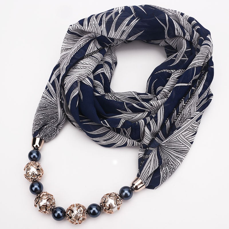 Beaded Pendant Scarf Clothing Printed Chiffon Necklace Scarf Neck Set - Image 1