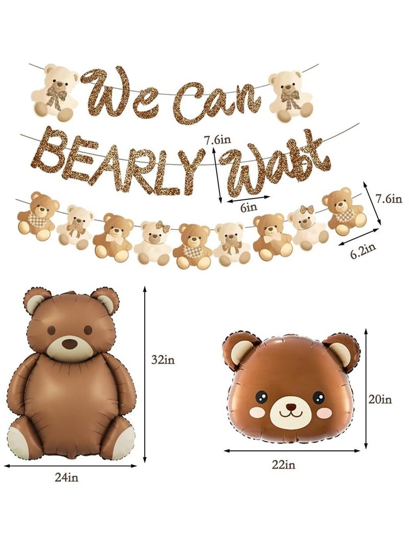 الدب البني موضوع نمو الطفل الطرف التذكاري الديكور ، طفل عيد ميلاد الحزب الديكور اللوازم ، براون الرمال البيضاء المشمش البالونات الأقواس ، الطرف الأسرة احتفال اللوازم ، " نحن في انتظاركم يكبرون " موضوع لافتات - Image 3