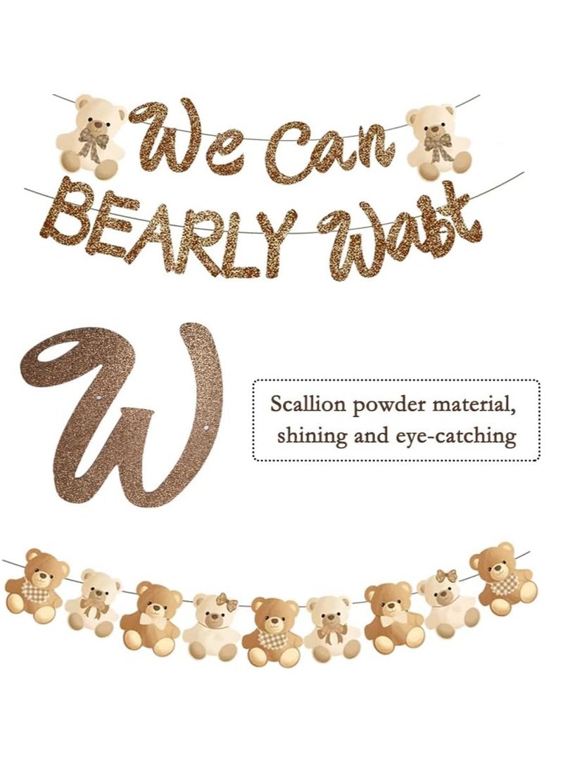 الدب البني موضوع نمو الطفل الطرف التذكاري الديكور ، طفل عيد ميلاد الحزب الديكور اللوازم ، براون الرمال البيضاء المشمش البالونات الأقواس ، الطرف الأسرة احتفال اللوازم ، " نحن في انتظاركم يكبرون " موضوع لافتات - Image 4
