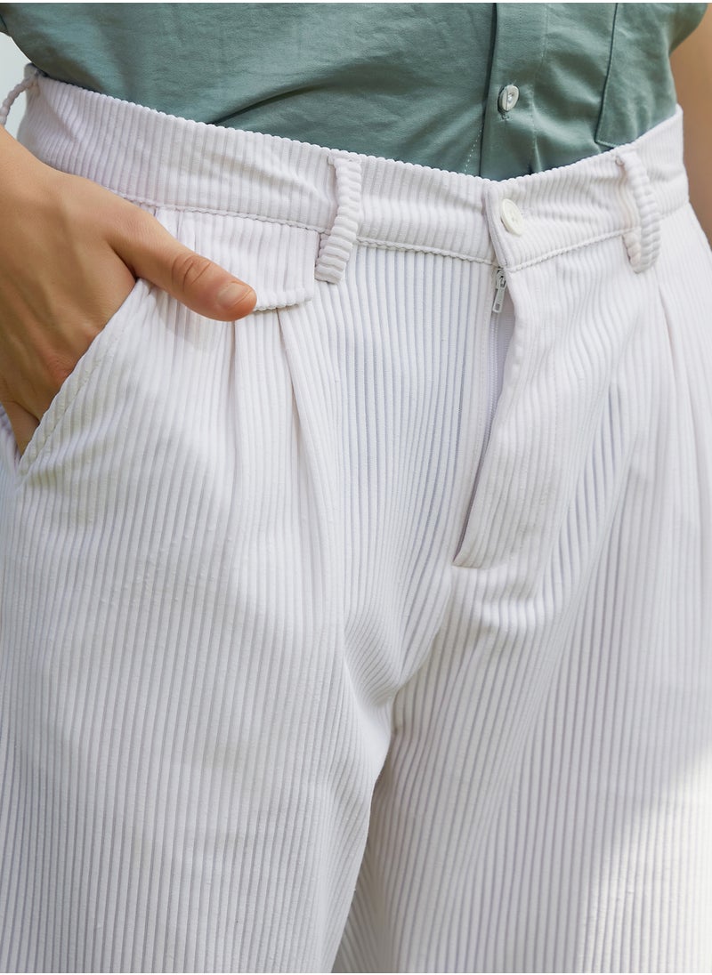 Campus Sutra Men's Daisy White Corduroy Tailored Trousers  - Image 4