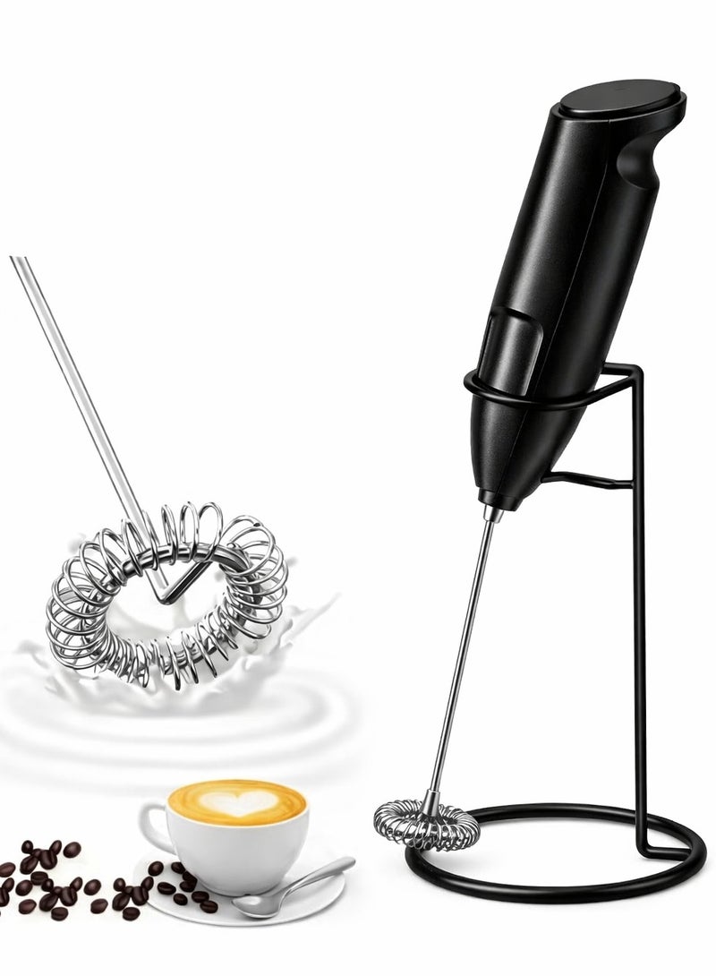 Lukadah Battery Operated Milk Frother with Stand, Handheld Coffee Foam Maker, Stainless Steel Whisk, Portable Mini Drink Mixer for Latte, Cappuccino, Matcha, Hot Chocolate, Protein Shake - Multicolour - Image 1