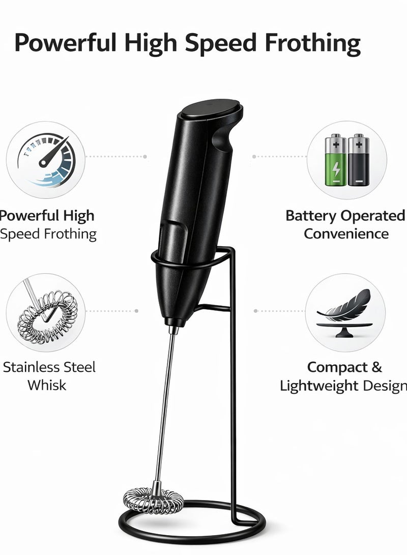 Lukadah Battery Operated Milk Frother with Stand, Handheld Coffee Foam Maker, Stainless Steel Whisk, Portable Mini Drink Mixer for Latte, Cappuccino, Matcha, Hot Chocolate, Protein Shake - Multicolour - Image 4
