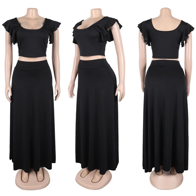 Vakkest Womens Summer Sexy 2 Pieces Outfits Ruffle Floral Tank Top Wrap Boho Tropical Long Skirt Set Clubwear Dresses - Image 3