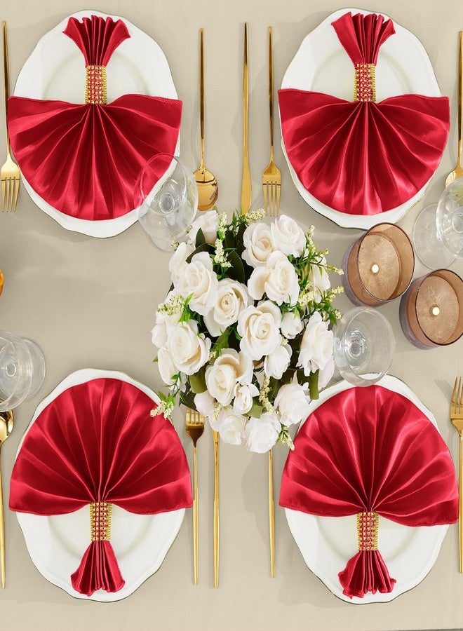 RUDONG M مجموعة رودونغ إم، 100 قطعة من مناديل الساتان الحمراء مع حلقات المناديل، مجموعة مناديل قماشية مربعة مقاس 17 × 17 بوصة، 50 منديل، مناديل طاولة ناعمة كالحرير، مثالية لحفلات الزفاف والمآدب وتزيين حفلات العشاء. - Image 3