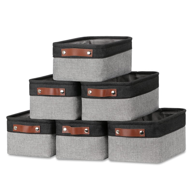 DULLEMELO Small Storage Baskets for Shelves Small Fabric Collapsible Rectangular Storage Bins for Shelves Closets Nursery Home Office Empty Gift Baskets 6Pack BlackGray
