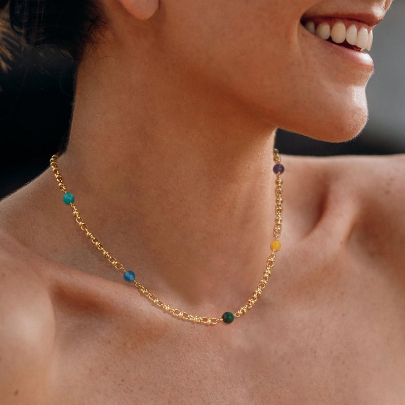 MTMY Beaded Necklaces for Women 14K Gold Plated Dainty Colorful Green/Rose Beaded Pearl Choker Necklace Delicate Boho Choker Necklace Jewelry Gift (7 Color beads) - Image 2