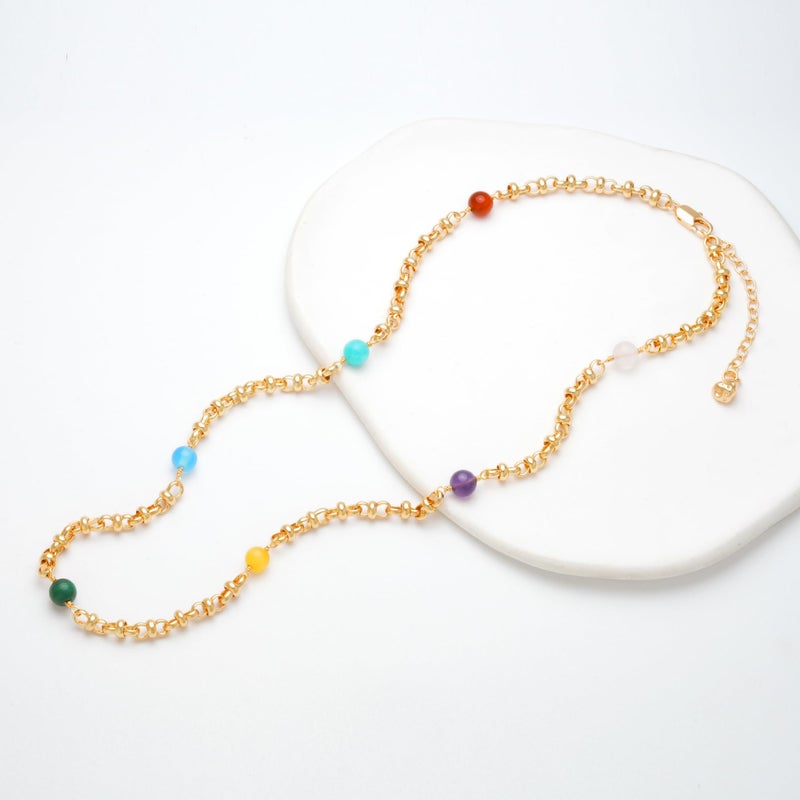 MTMY Beaded Necklaces for Women 14K Gold Plated Dainty Colorful Green/Rose Beaded Pearl Choker Necklace Delicate Boho Choker Necklace Jewelry Gift (7 Color beads) - Image 5