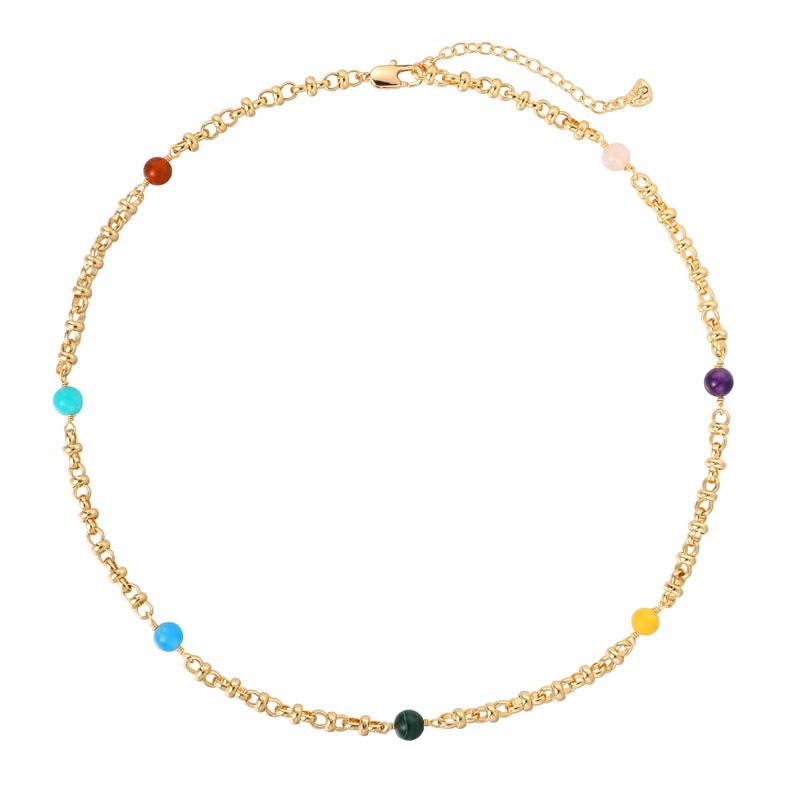 MTMY Beaded Necklaces for Women 14K Gold Plated Dainty Colorful Green/Rose Beaded Pearl Choker Necklace Delicate Boho Choker Necklace Jewelry Gift (7 Color beads) - Image 1