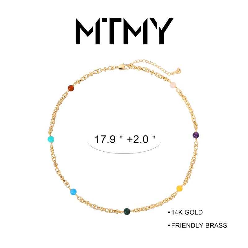 MTMY Beaded Necklaces for Women 14K Gold Plated Dainty Colorful Green/Rose Beaded Pearl Choker Necklace Delicate Boho Choker Necklace Jewelry Gift (7 Color beads) - Image 4
