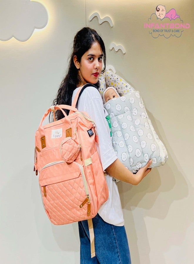 Infantbond Diaper Bags for Mom | Mother Bag | Multi Pocket Storage Bg | Diaper Bag For Mothers For Travel | Mother Bg For Womens (Peach) - Image 3