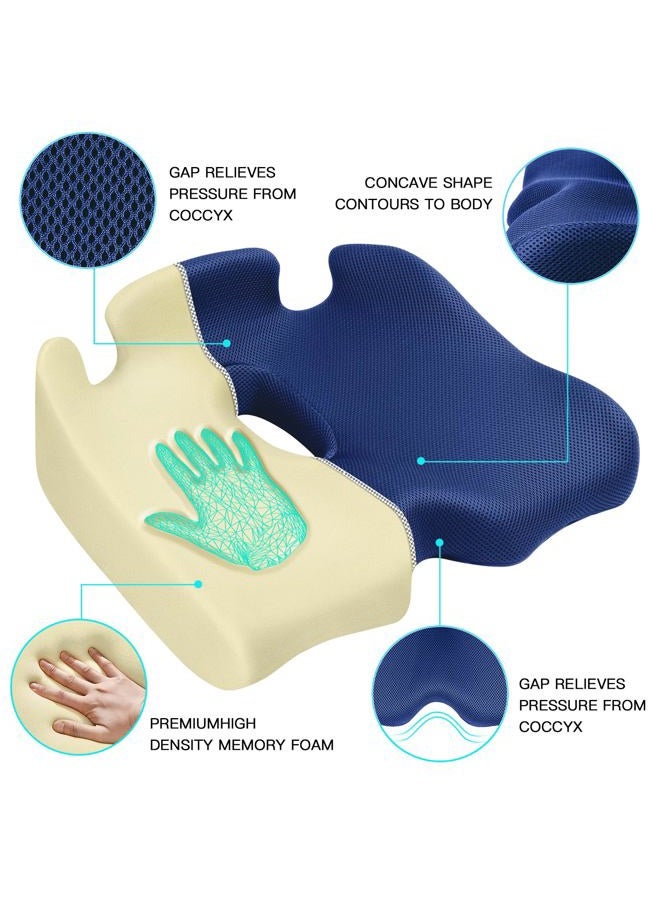 Benazcap Memory Seat Cushion for Office Chair Sciatica & Back Pain Relief Memory Foam Firm Coccyx Pad for Car, Wheelchair, Gaming Chair and Desk Chair, Blue - Image 2