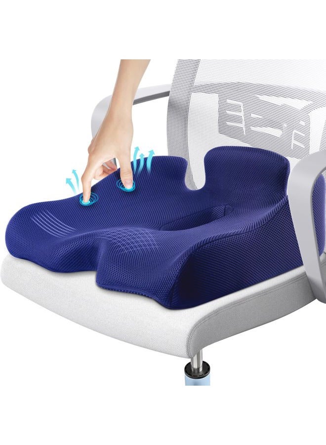 Benazcap Memory Seat Cushion for Office Chair Sciatica & Back Pain Relief Memory Foam Firm Coccyx Pad for Car, Wheelchair, Gaming Chair and Desk Chair, Blue - Image 1