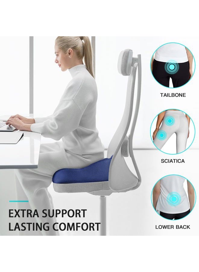 Benazcap Memory Seat Cushion for Office Chair Sciatica & Back Pain Relief Memory Foam Firm Coccyx Pad for Car, Wheelchair, Gaming Chair and Desk Chair, Blue - Image 3