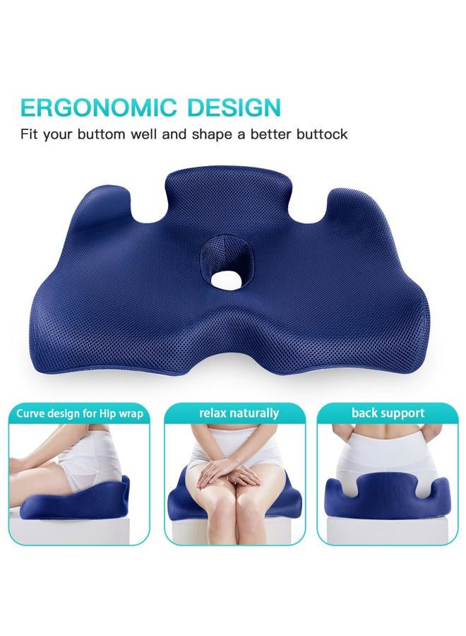 Benazcap Memory Seat Cushion for Office Chair Sciatica & Back Pain Relief Memory Foam Firm Coccyx Pad for Car, Wheelchair, Gaming Chair and Desk Chair, Blue - Image 5