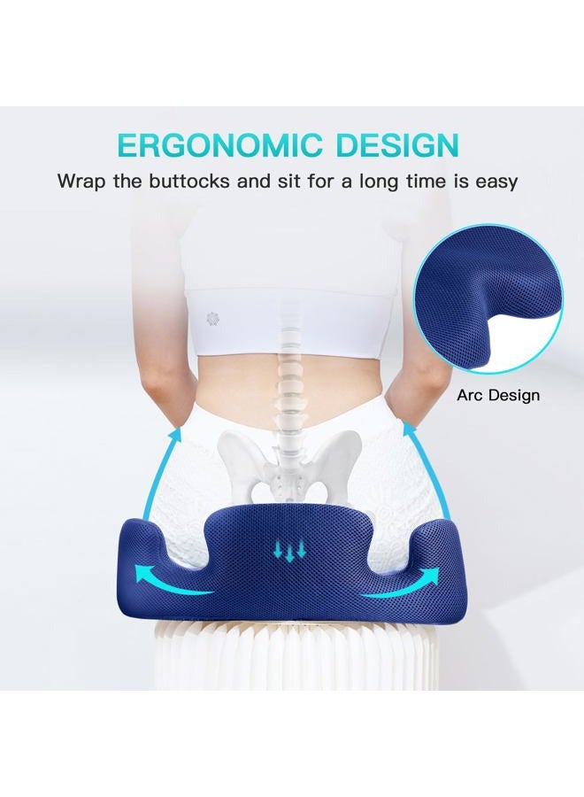 Benazcap Memory Seat Cushion for Office Chair Sciatica & Back Pain Relief Memory Foam Firm Coccyx Pad for Car, Wheelchair, Gaming Chair and Desk Chair, Blue - Image 4