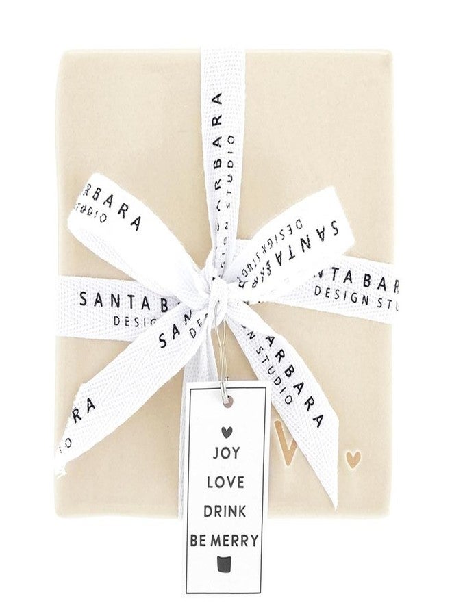 Santa Barbara Design Studio Ceramic Christmas Coasters - Holiday Table Décor, Set of 4, Joy Love Drink Be Merry - Image 1