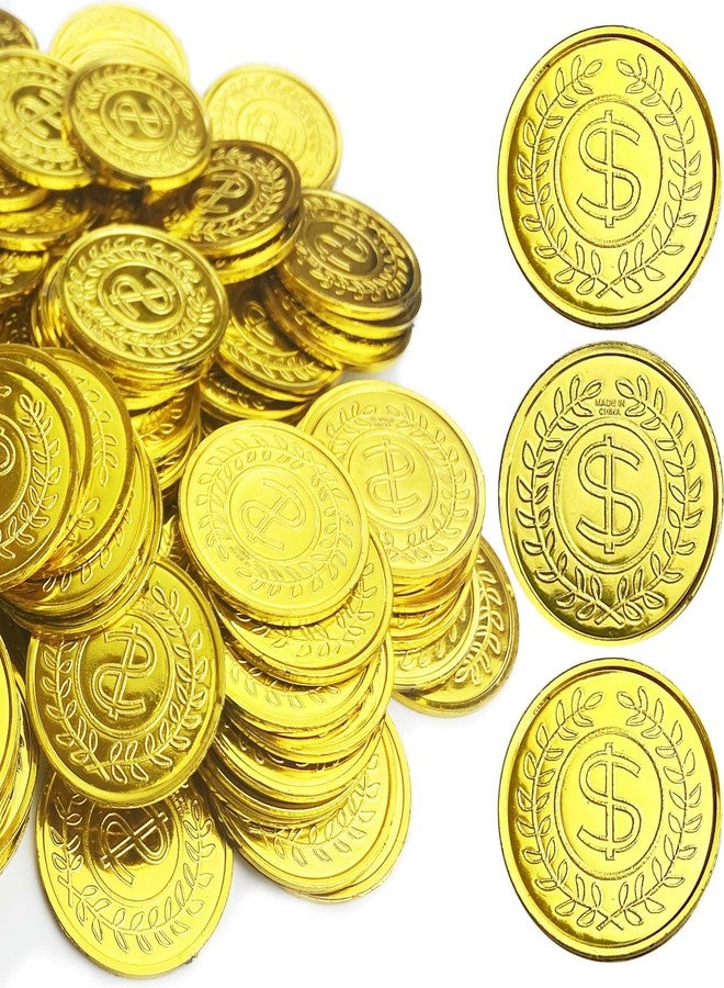 KOMIDK عملات ذهبية بلاستيكية KOMIDK 100 قطعة مزيفة لعبة البحث عن الكنز وهدايا الحفلات - Image 1