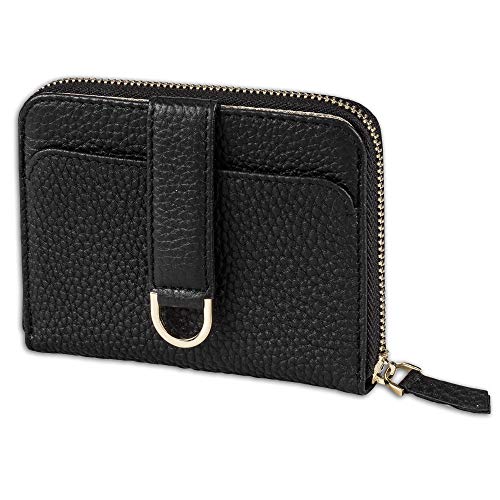Vaultskin Small Wallet for Women, Leather Card Holder with RFID Blocking with Zipper Coin Pocket, Cash Pocket - Minimalist Wallet Women Slim Design for Everyday Use (Black, Belgravia) - Image 1