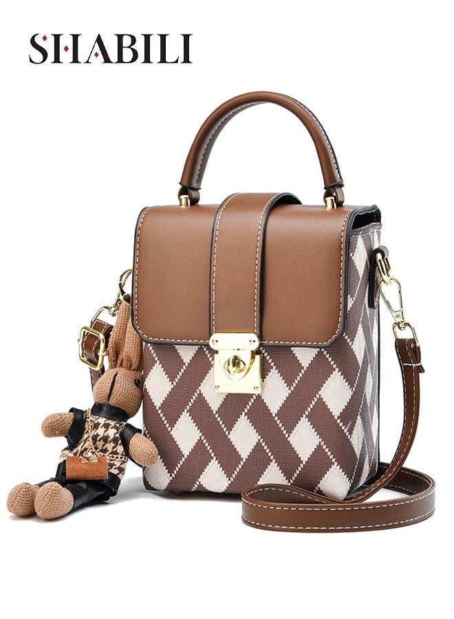 Women PU Shoulder Bag Crossbody Sling Satchel Tote Large-Capacity Multi-Pocket Diamond Pattern Cross Bags,Ladies PU Handbag with Turn-Lock Adjustable Strap for Teenager Youth Casual Party Travel