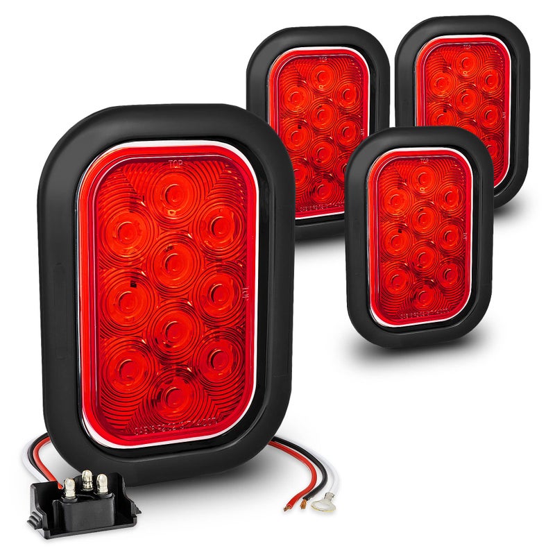 ONLINE LED STORE TRUE MODS 4pc Red 5x3 3x5 Inch Rectangle LED Trailer Tail Light Kit DOT FMVSS 108 SAE I6 P2 S2 3 T GrommetsPlugs Submersible Stop Turn Tail Brake 10 LED for Tow Truck 80 Wide Trailer