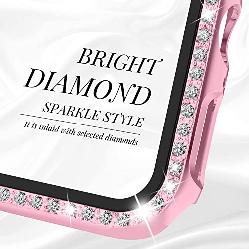 FOLX FAB25 Apple Diamond Watch Case with Glass Screen Protector Compatible with Apple iWatch Series 7/6/5/4/3/2/1/SE, Bling Crystal Diamond Rhinestone for Women Girls iWatch (45MM, Rose Pink) - Image 3