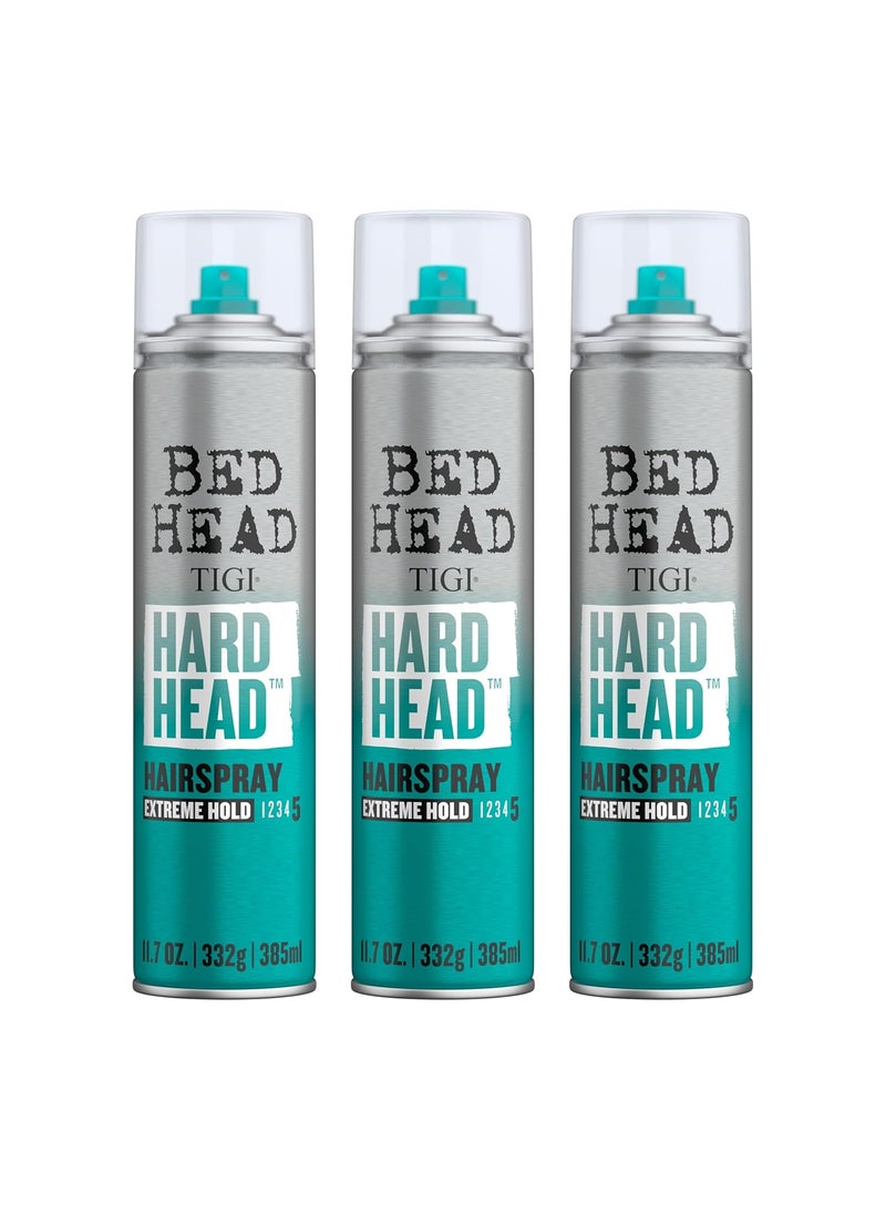 BED HEAD Bed Head Hard Head Hairspray for Extra Strong Hold  For All Hair Types  With Instant Dry  Natural Shine  Use on Dry Hair  Premium Hair Care Products for Women  Men  117 oz Pack of 3 